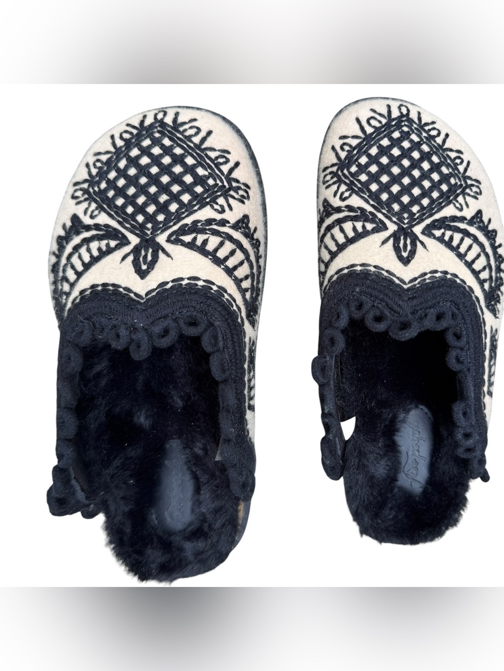 Free People Walden Embroidered Black & Cream Slip-On Clogs - 6 - Picture 1 of 7